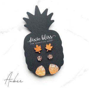 SALE!!!  NWT!! Fall Earring Trio: Maple Leaf, Rose Gold Druzy & Iridescent Druzy